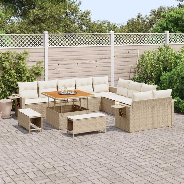 vidaXL Ensemble de canap&eacute; de jardin 13 pcs Beige polyrotin