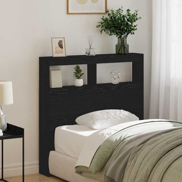 vidaXL Armoire tête de lit avec LED chêne noir 100x17x102 cm