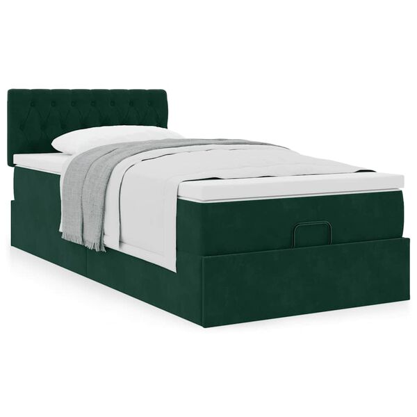 vidaXL Cadre de lit ottoman avec matelas vert fonc&eacute; 90x200 cm velours