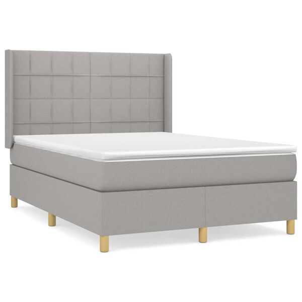vidaXL Sommier &agrave; lattes de lit avec matelas Gris clair 140x200cm Tissu