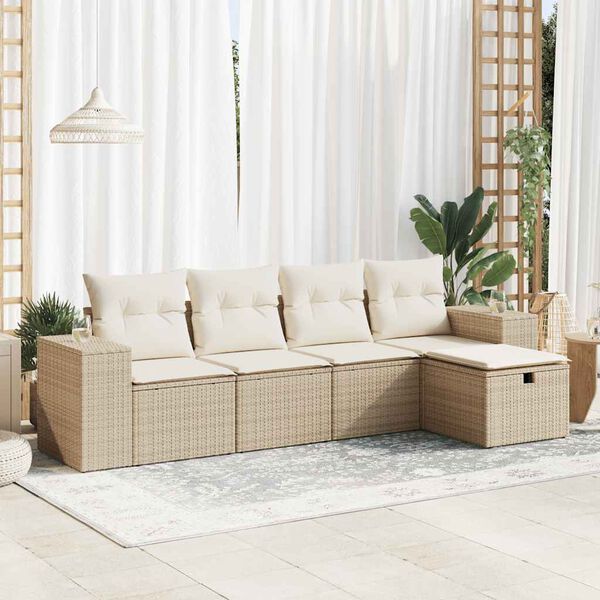 vidaXL Salon de jardin avec coussins 5 pcs beige r&eacute;sine tress&eacute;e