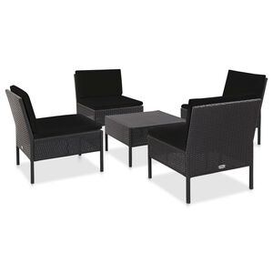vidaXL Salon de jardin 5 pcs avec coussins r&eacute;sine tress&eacute;e noir