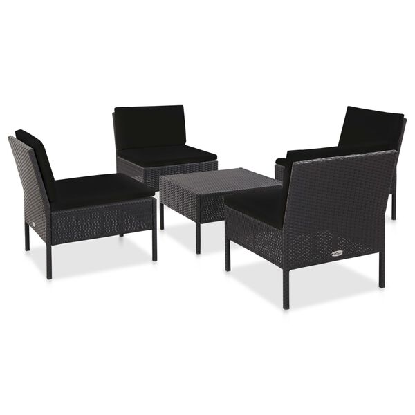 vidaXL Salon de jardin 5 pcs avec coussins r&eacute;sine tress&eacute;e noir