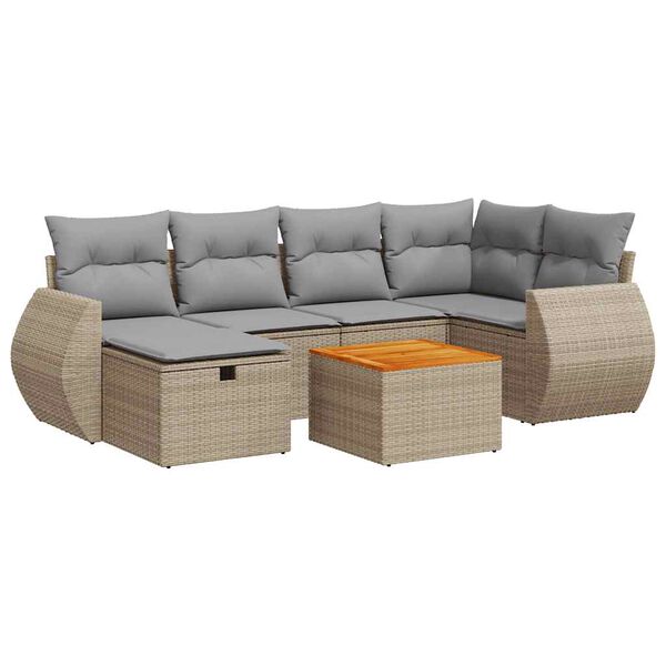 vidaXL Salon de jardin avec coussins 7 pcs beige résine tressée