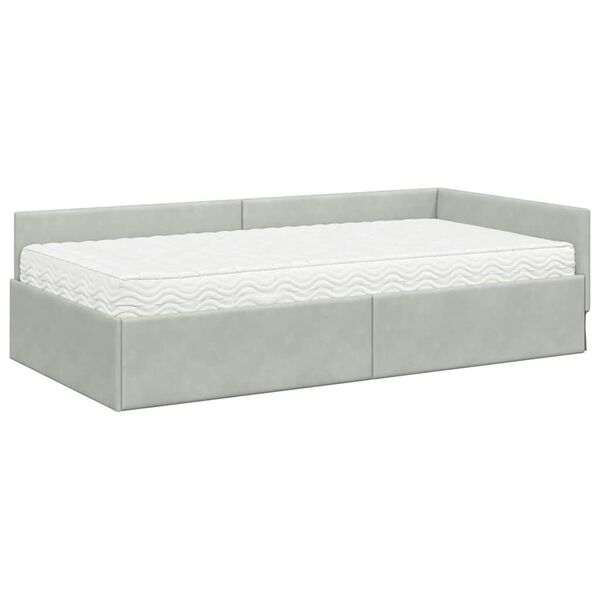 vidaXL Cadre de lit d'angle avec matelas 2 pcs Gris clair Velours