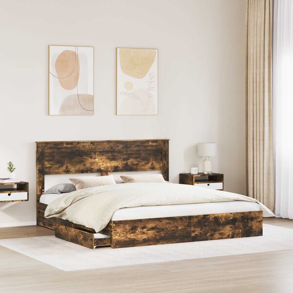 vidaXL Lit de Rangement Ch&ecirc;ne fum&eacute; 180 x 200 cm Bois d'ing&eacute;nierie