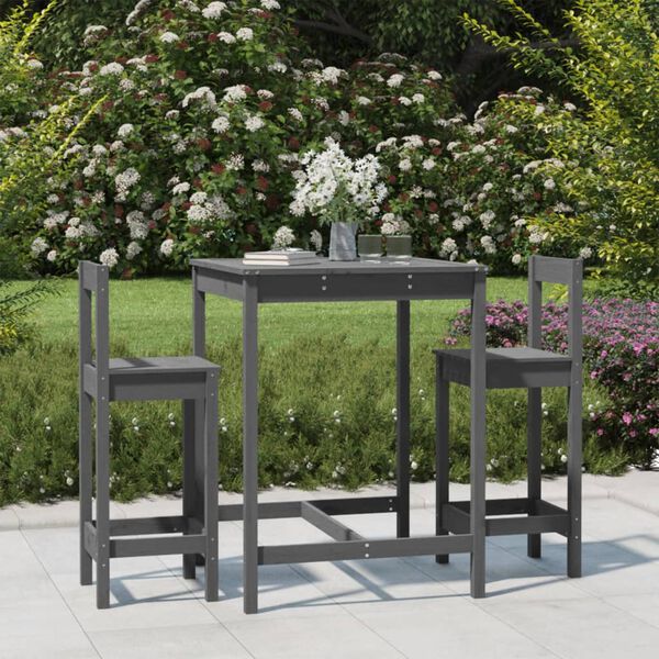 vidaXL Ensemble de bar de jardin 3 pcs gris bois de pin massif