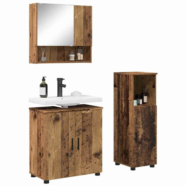 vidaXL Ensemble de mobilier de salle de bain 3 pcs Bois Ancien