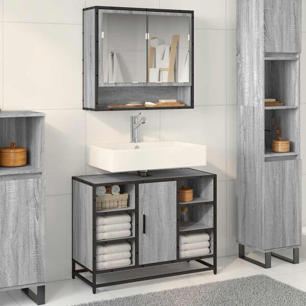 vidaXL Armoire lavabo de salle de bain sonoma gris bois d'ing&eacute;nierie