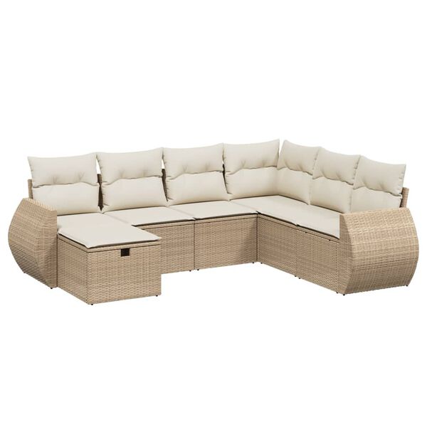 vidaXL Salon de jardin avec coussins 7 pcs beige r&eacute;sine tress&eacute;e