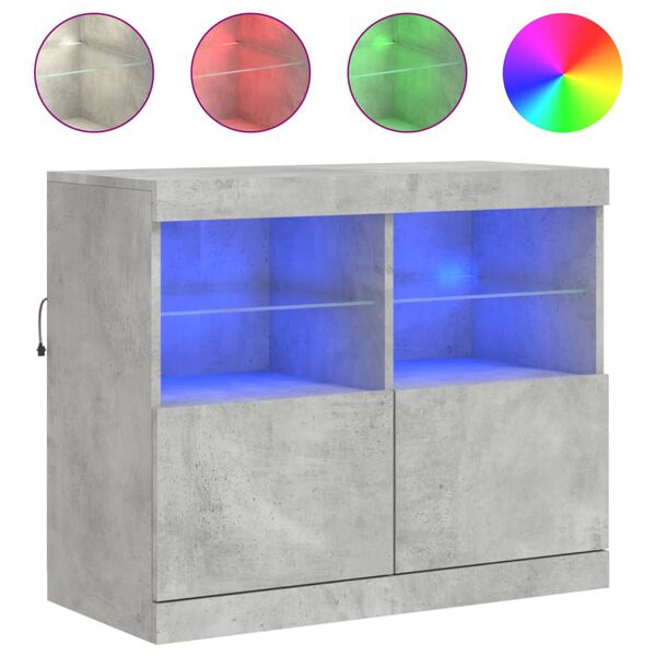 vidaXL Buffet avec lumières LED gris béton 81x37x67 cm
