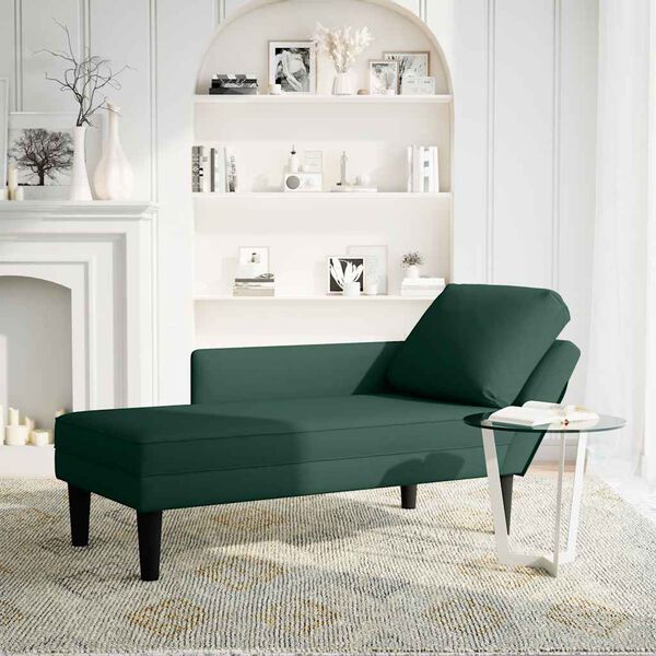 vidaXL Fauteuil long et coussin et accoudoir droit vert fonc&eacute; velours