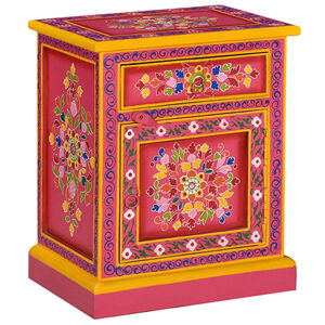 vidaXL Table de chevet Bois de manguier massif Rose Peinture &agrave; la main