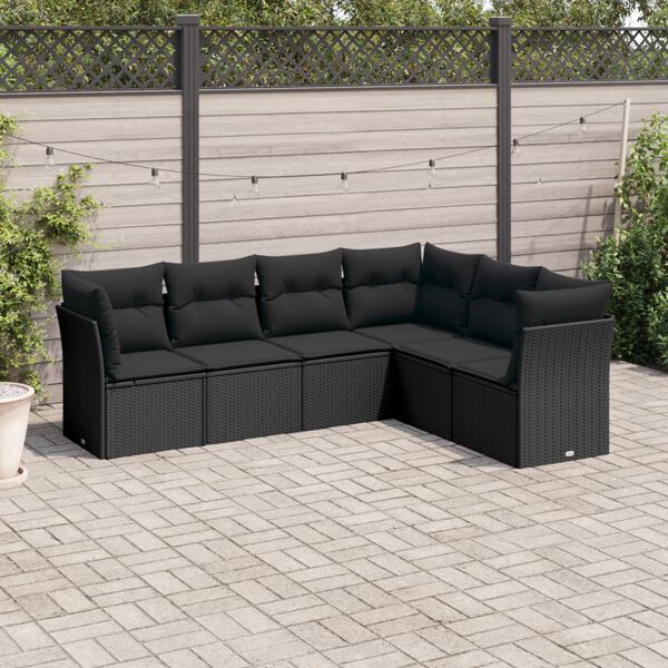 vidaXL Salon de jardin 6 pcs avec coussins noir r&eacute;sine tress&eacute;e