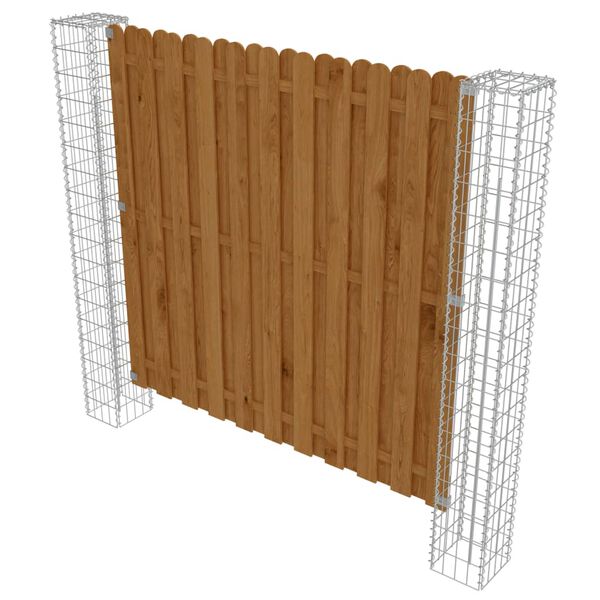 vidaXL Panneau de cl&ocirc;ture de jardin avec poteaux en gabion Bois de pin