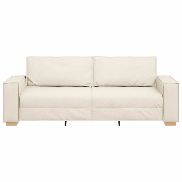 vidaXL Sofa 3 places Beige 220 cm Tissu en lin m&eacute;lang&eacute;