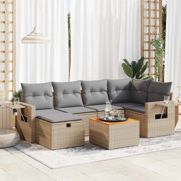 vidaXL Salon de jardin avec coussins 7 pcs beige r&eacute;sine tress&eacute;e