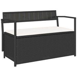 vidaXL Banc de rangement de jardin avec coussin noir r&eacute;sine tress&eacute;e