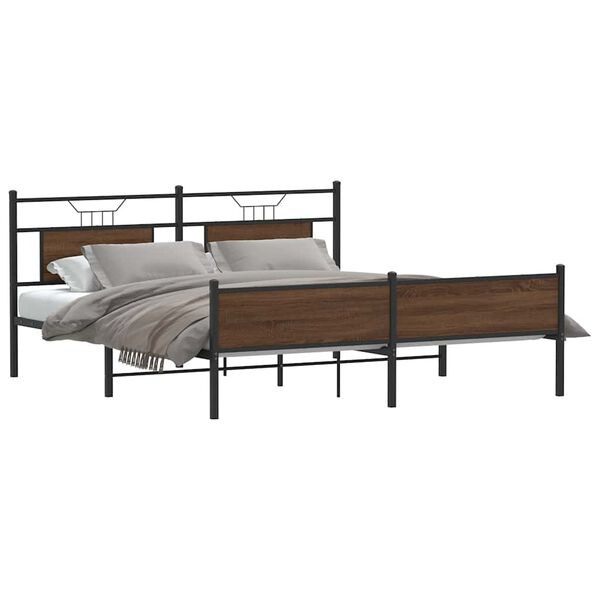 vidaXL Cadre de lit en m&eacute;tal sans matelas ch&ecirc;ne marron 160x200 cm