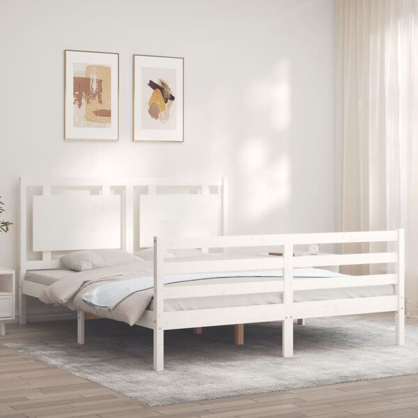 vidaXL Cadre de lit sans matelas blanc 160x200 cm bois massif