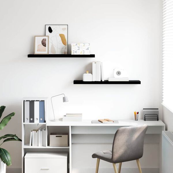 vidaXL &Eacute;tag&egrave;re murale flottante 2 pcs Noir brillant 90x23,5x3,8 cm MDF