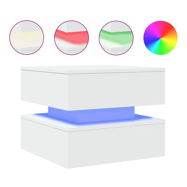 vidaXL Table basse avec lumi&egrave;res LED blanc 50x50x40 cm
