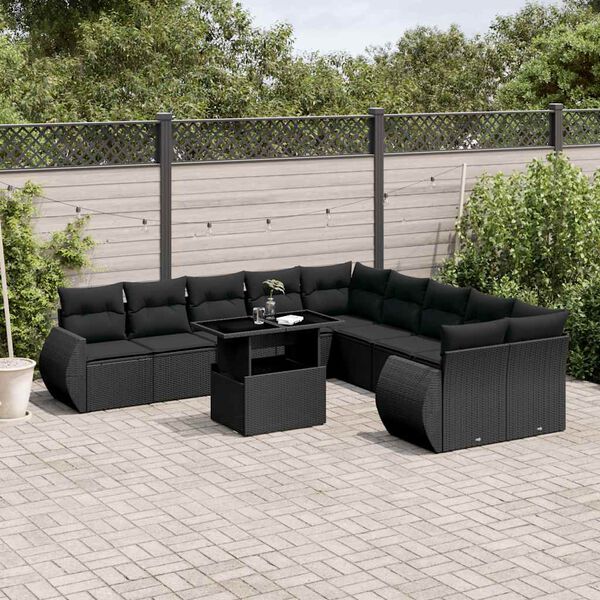 vidaXL Salon de jardin 11 pcs avec coussins noir r&eacute;sine tress&eacute;e
