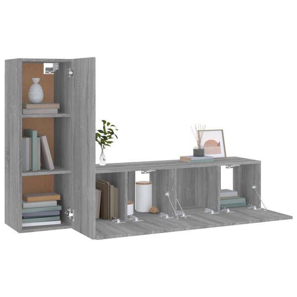 vidaXL Ensemble de meubles TV 3 pcs Sonoma gris Bois d'ing&eacute;nierie