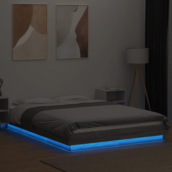 vidaXL Cadre de lit et lumi&egrave;res LED sans matelas sonoma gris 120x190cm