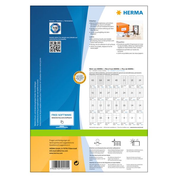 HERMA &Eacute;tiquettes permanentes PREMIUM A4 70x25,4 mm 100 Feuilles