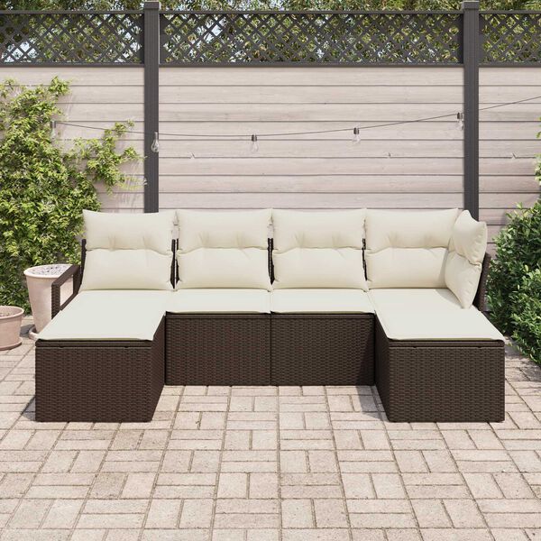 vidaXL Ensemble de canap&eacute; de jardin avec coussin 6 pcs Marron et Cr&egrave;me