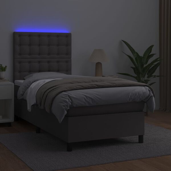 vidaXL Sommier à lattes de lit avec matelas et LED Gris 90x190 cm
