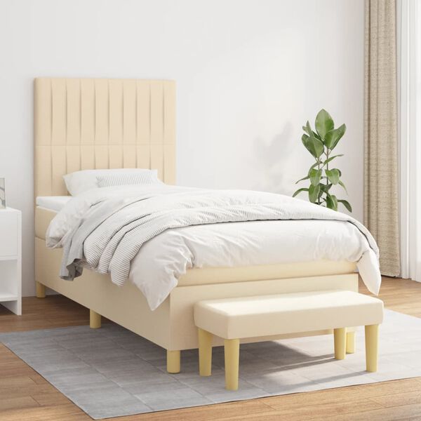 vidaXL Sommier &agrave; lattes de lit avec matelas Cr&egrave;me 90x200 cm Tissu