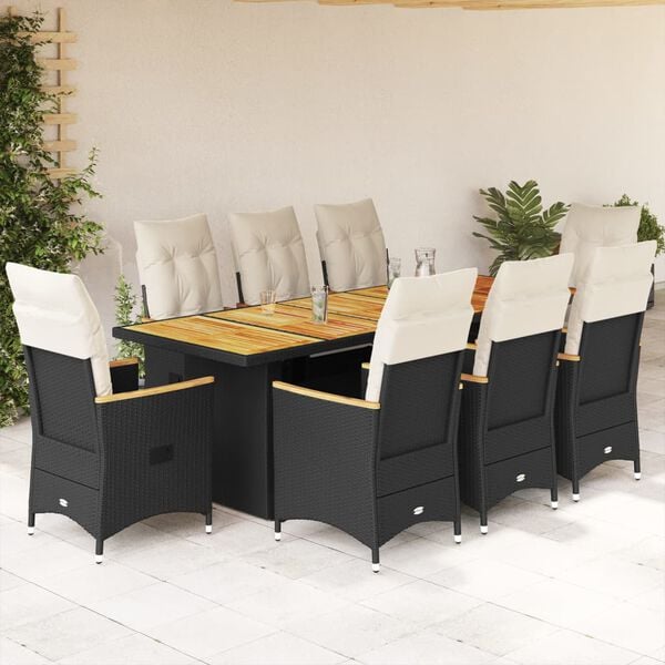 vidaXL Ensemble de bistro de jardin 9 pcs coussins noir poly rotin