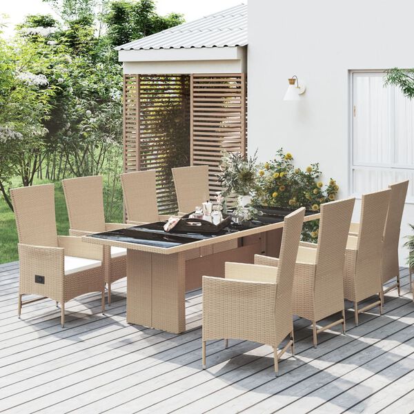 vidaXL Ensemble &agrave; manger de jardin et coussins 9 pcs beige Poly rotin