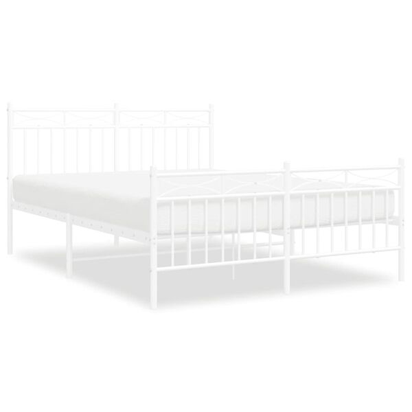 vidaXL Cadre de lit métal sans matelas et pied de lit blanc 135x190 cm