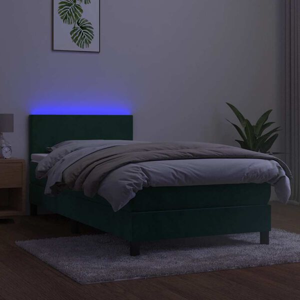 vidaXL Sommier &agrave; lattes de lit avec matelas et LED Vert fonc&eacute; 80x200cm