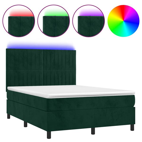 vidaXL Sommier &agrave; lattes de lit avec matelas LED Vert fonc&eacute; 140x190 cm