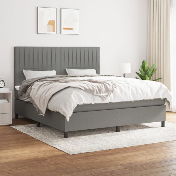 vidaXL Sommier &agrave; lattes de lit avec matelas Gris fonc&eacute; 180x200cm Tissu