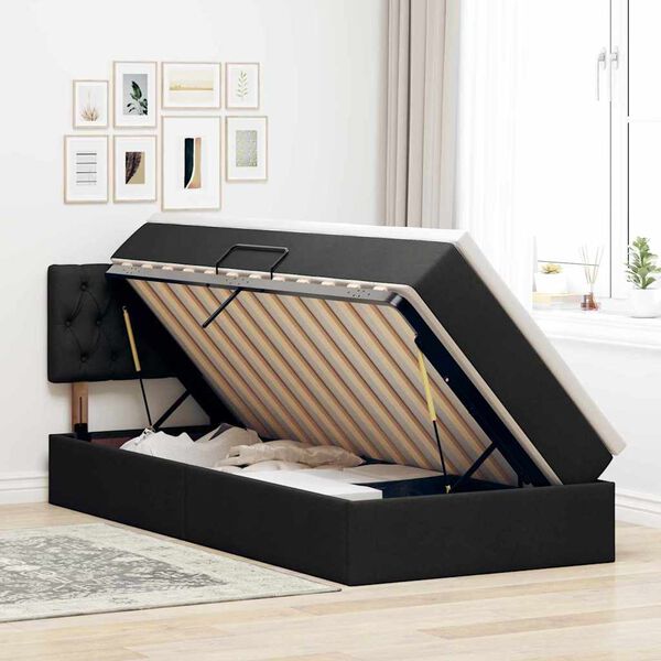 vidaXL Lit avec rangement et matelas avec matelas Noir 90 x 200 cm