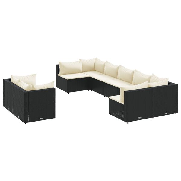 vidaXL Salon de jardin 9 pcs avec coussins noir r&eacute;sine tress&eacute;e