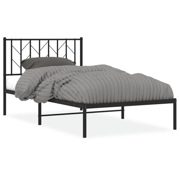 vidaXL Cadre de lit m&eacute;tal sans matelas avec t&ecirc;te de lit noir 100x190cm