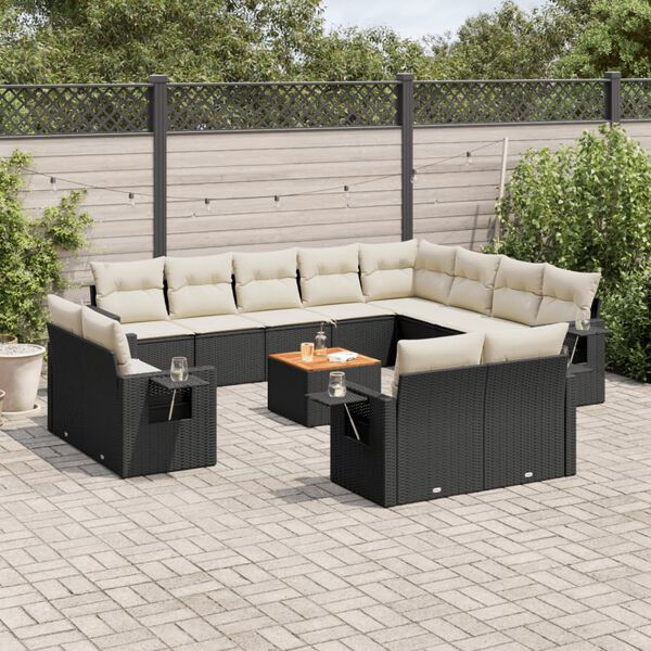 vidaXL Salon de jardin avec coussins 13 pcs noir r&eacute;sine tress&eacute;e