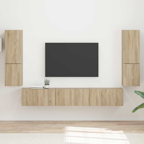 vidaXL Ensemble meuble TV 4 pcs Ch&ecirc;ne Sonoma Bois d'ing&eacute;nierie