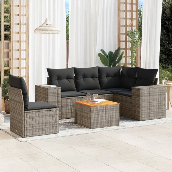 vidaXL Salon de jardin 6 pcs avec coussins gris résine tressée