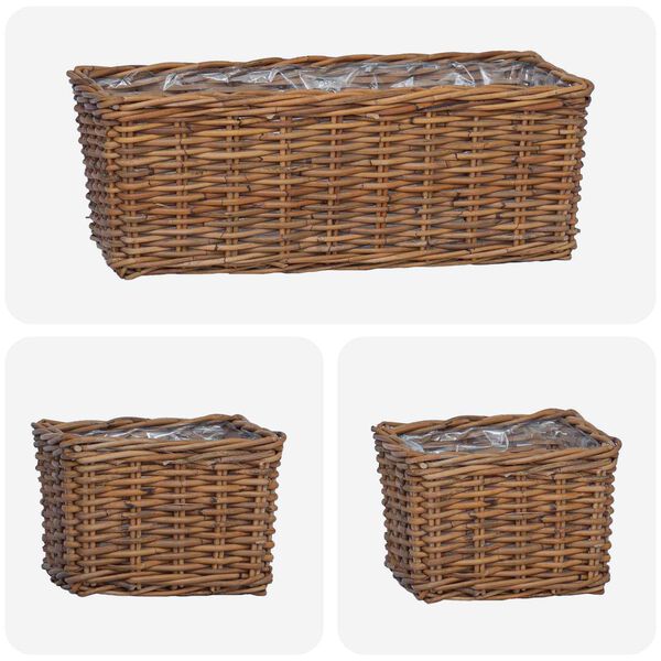 vidaXL Panier de plantation avec stockage 3 pcs Marron Rattan Kubu