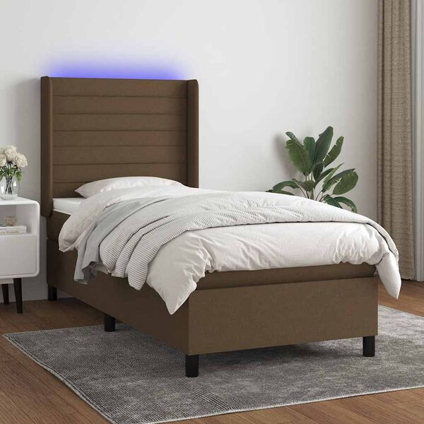vidaXL Sommier &agrave; lattes de lit matelas LED Marron fonc&eacute; 90x200cm Tissu
