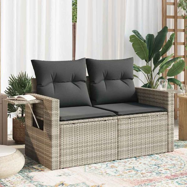 vidaXL Canap&eacute; de jardin 2 places et coussins gris clair r&eacute;sine tress&eacute;e