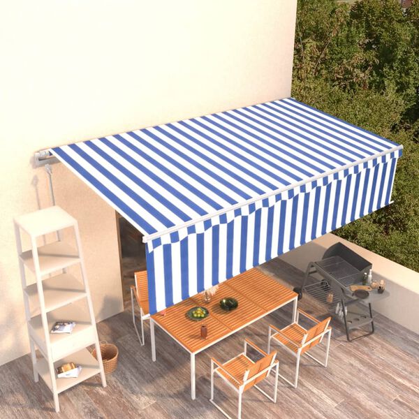 vidaXL Auvent automatique r&eacute;tractable avec store 6x3 m Bleu et blanc