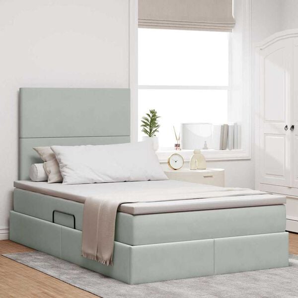 vidaXL Lit avec rangement et matelas Gris clair 120 x 190 cm Velours